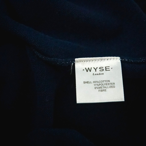 WYSE 5 Size 12 US Adele Navy Blue Shimmer Ruffle Button Long Sleeve Cardigan - Picture 5 of 7